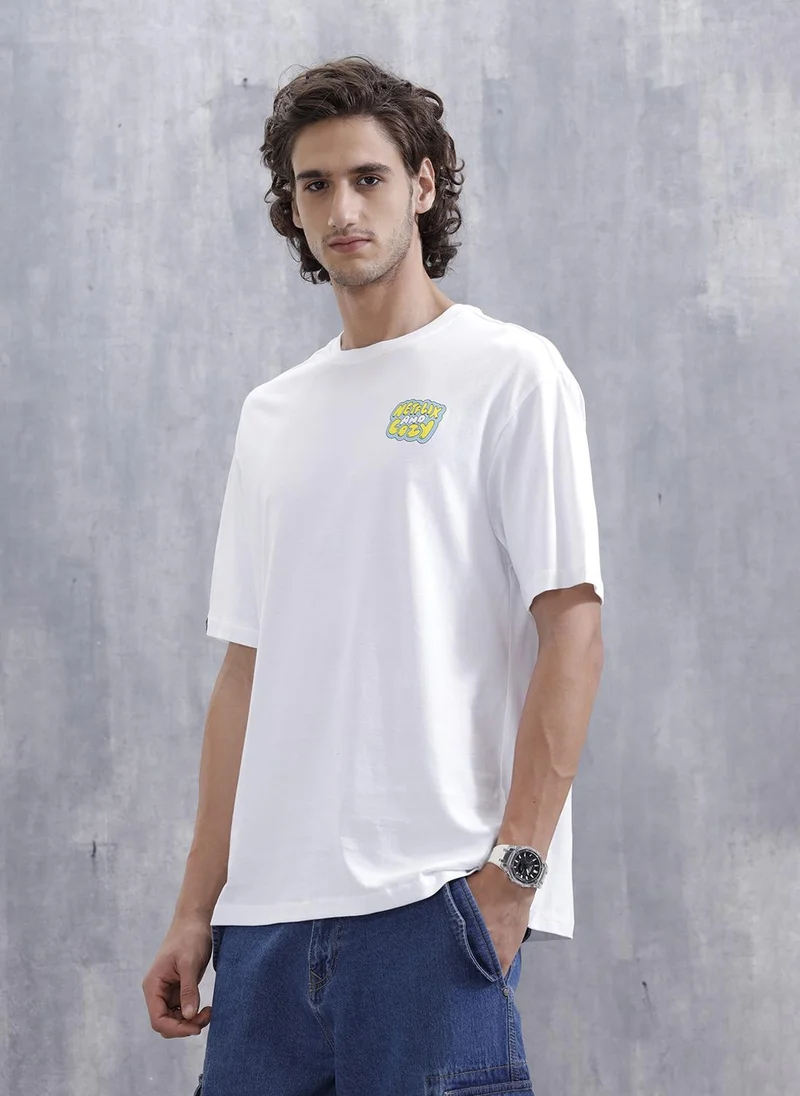 Wrogn Casual Men’s Oversized T-Shirt Featuring Netflix | White